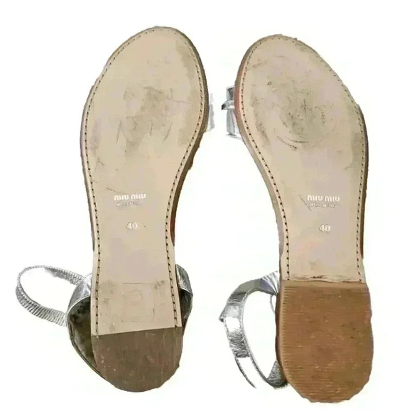 Miu Miu Womens Silver Crystal Strap Flat Designer Embellished Evening Sandal 40 - Picture 4 of 16
